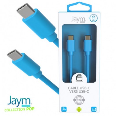 CABLE DATA JAYM COLLECTION POP USB-C VERS TYPE-C 27W MA 1.5M BLEU